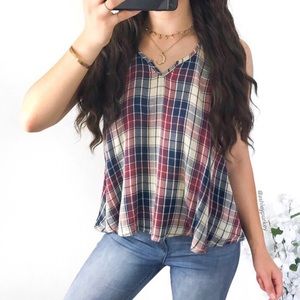 ❤️SALE❤️ Red blue cream plaid flowy tank top